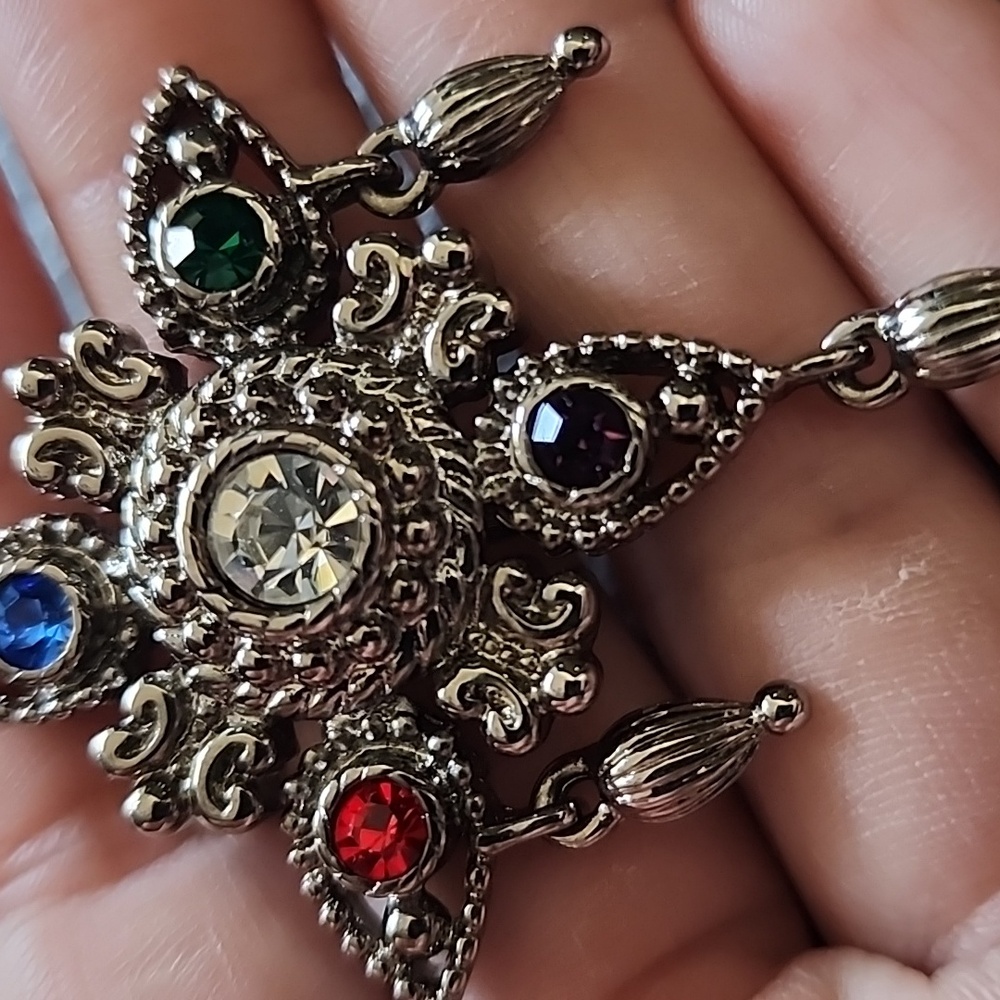 Bob Mackie Silver Brooch with Multicolor Gemstones